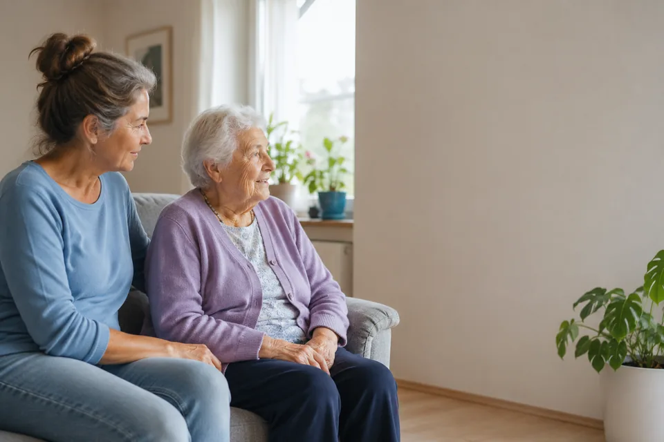 Opiekunka i seniorka w salonie